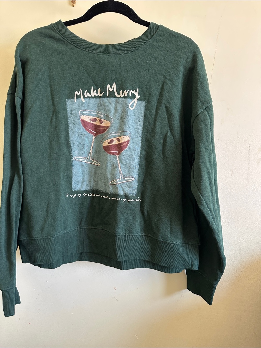 Maeve Dark Green Graphic Sweatshirt with Cream Print